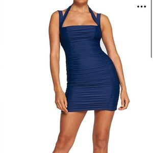Tiger Mist Tilly Body-Con Minidress Size Small Navy Blue Ruched Party Event